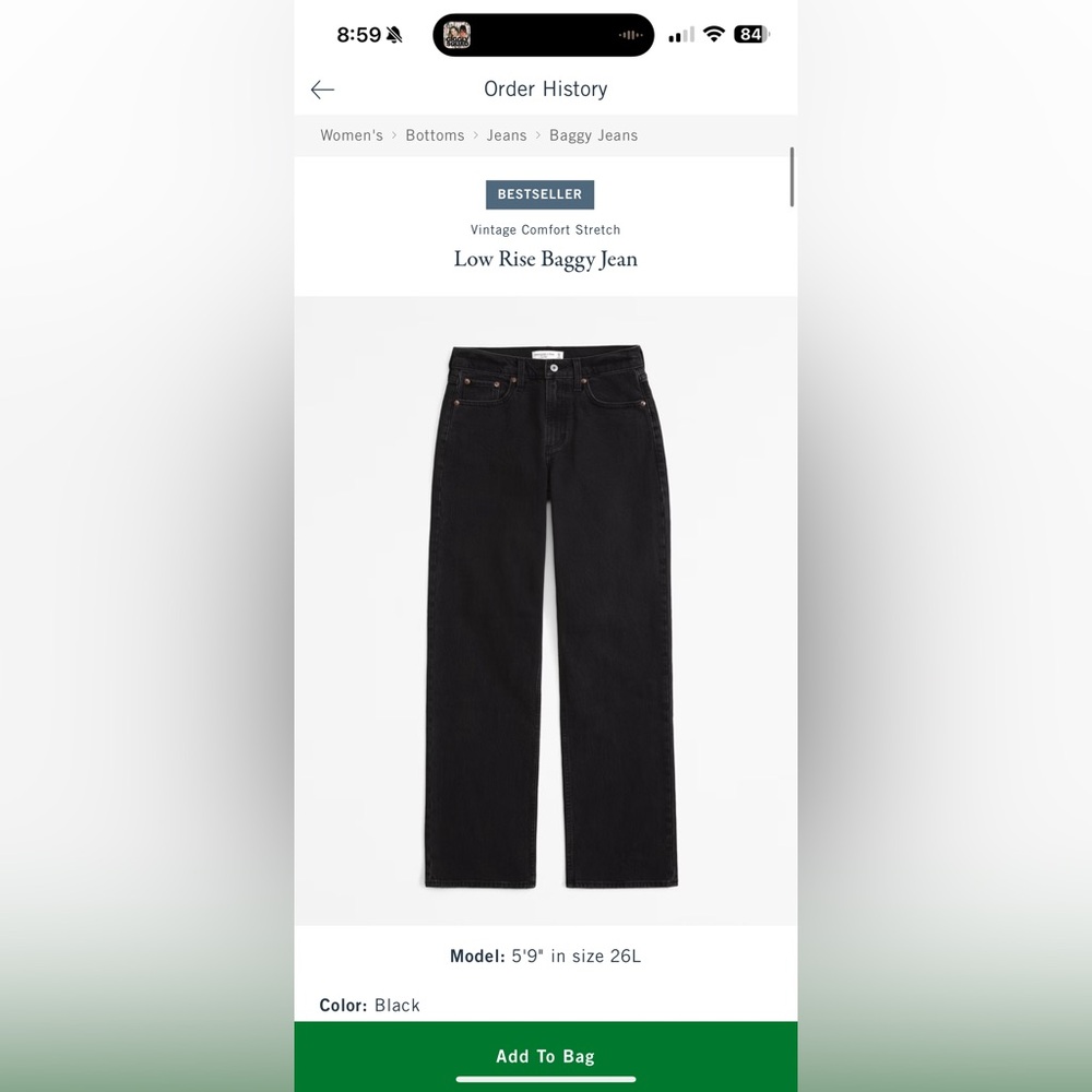 Abercrombie & Fitch Black Low Rise Baggy Jeans